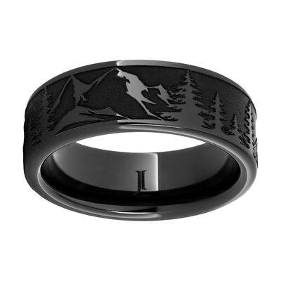 Men's Flat Mountain Pine & Black Ceramic & Ceramic Wedding Ring (8mm)